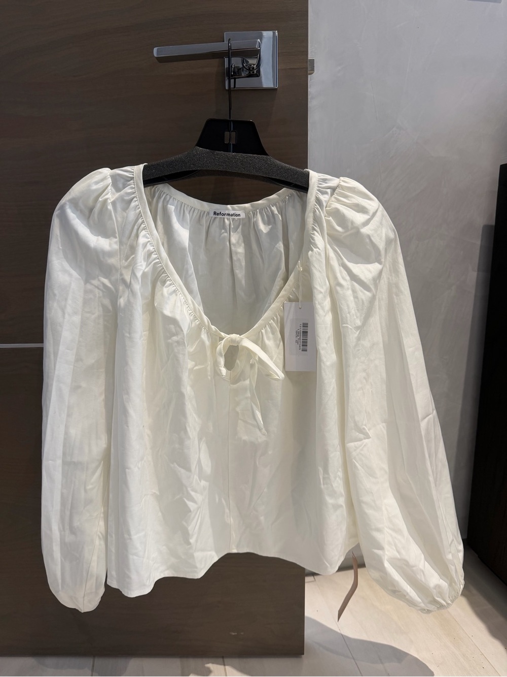 NWT Reformation Cream Blouse with Tie Neckline